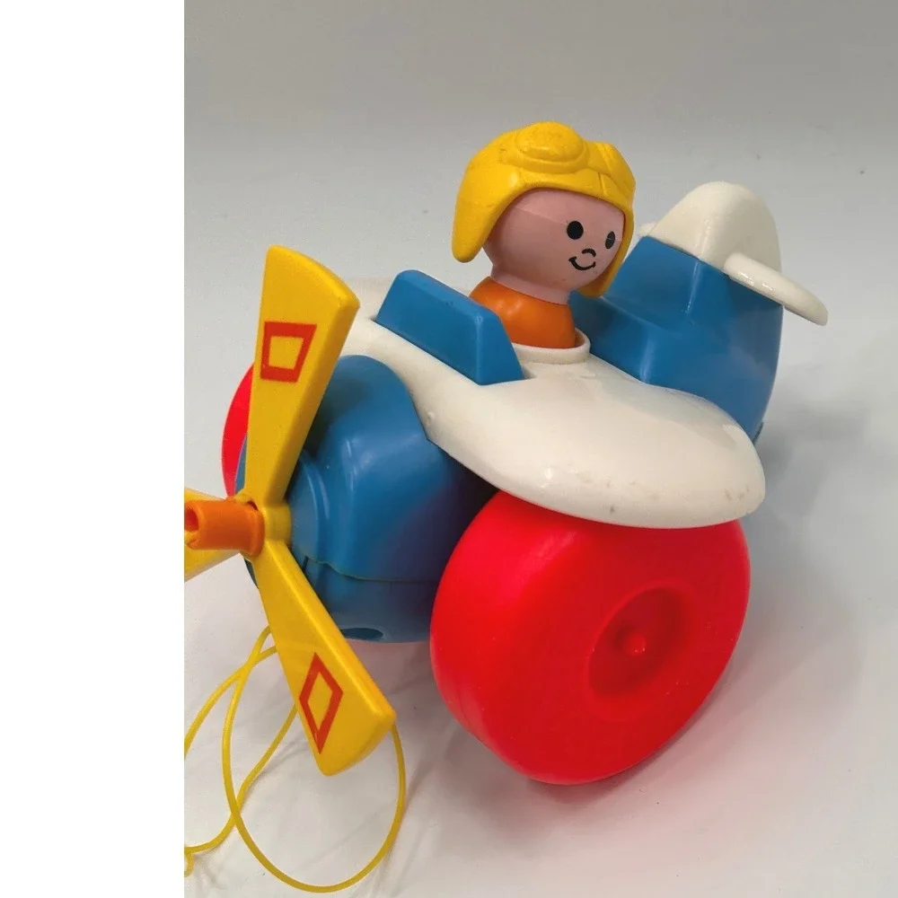 Vintage 1980 Fisher Price #171 Pull Along Airplane Toy Pilot Propeller Collector